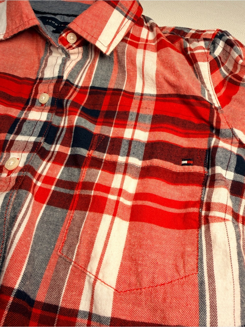 Tommy Hilfiger Women’s S Petite Plaid Flannel Shirt Red 100% Cotton Button Up - Picture 8 of 10